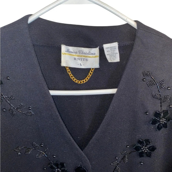 vintage Marissa Cristina knits black beaded floral cardigan holiday sweater - Picture 7 of 9